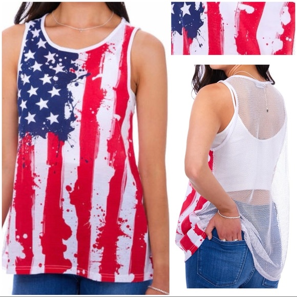 Claire's Tops - NWT American Flag July 4 mesh back tank